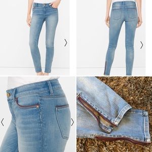 WHBM Red Leather Trim Skimmer Jeans, SZ 2
